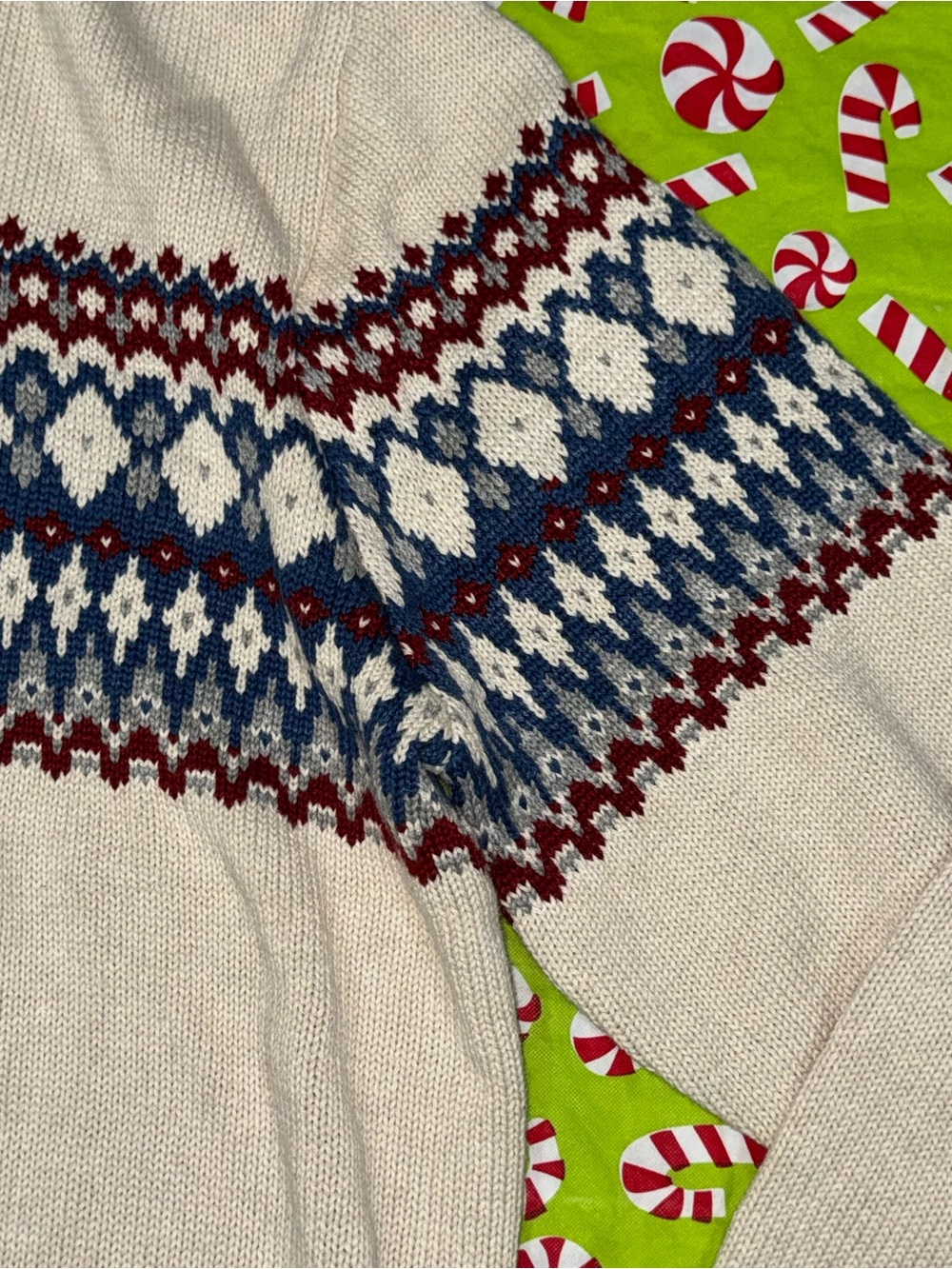 Izod Cream Fair Isle Quarter-Zip Sweater with Navy & Burgundy Pattern - Picture 12 of 16